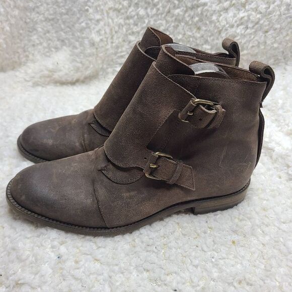 Sartore Paris Distressed Leather Double Buckle Ankle Boots sz 38 - Picture 4 of 8